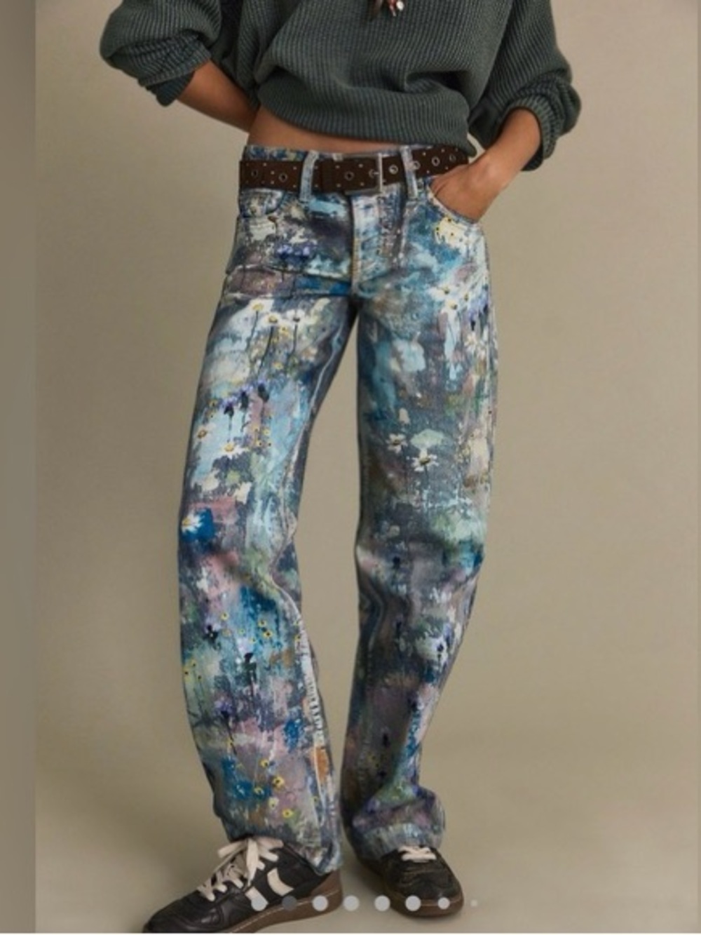 Free People We The Free Tennessee Low-Rise Illusions Jeans Floral Canvas Size 29